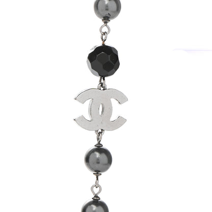 Chanel Pearl Beaded CC Long Necklace Silver Black 4 of 7