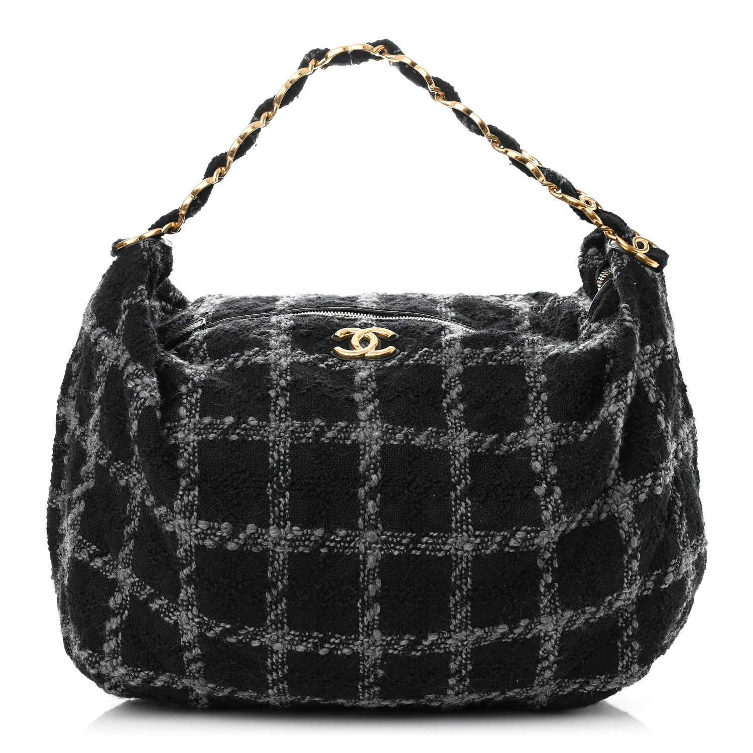 Chanel Tweed Maxi Chain Hobo Black Gray 1 of 10