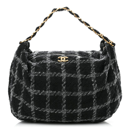 Chanel Tweed Maxi Chain Hobo Black Gray 1 of 10