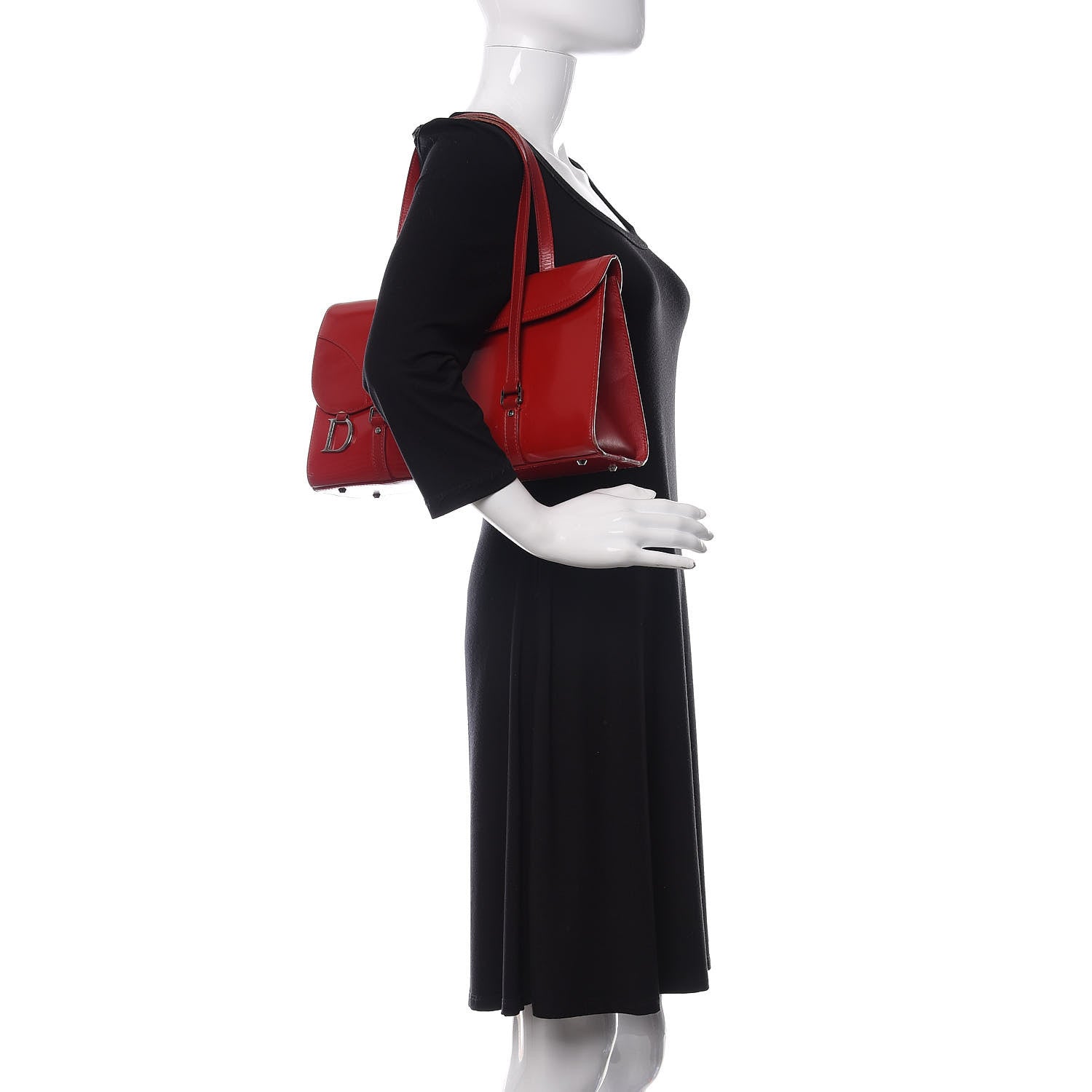 Christian Dior Glazed Calfskin Saddle Shopper Red 2 of 18