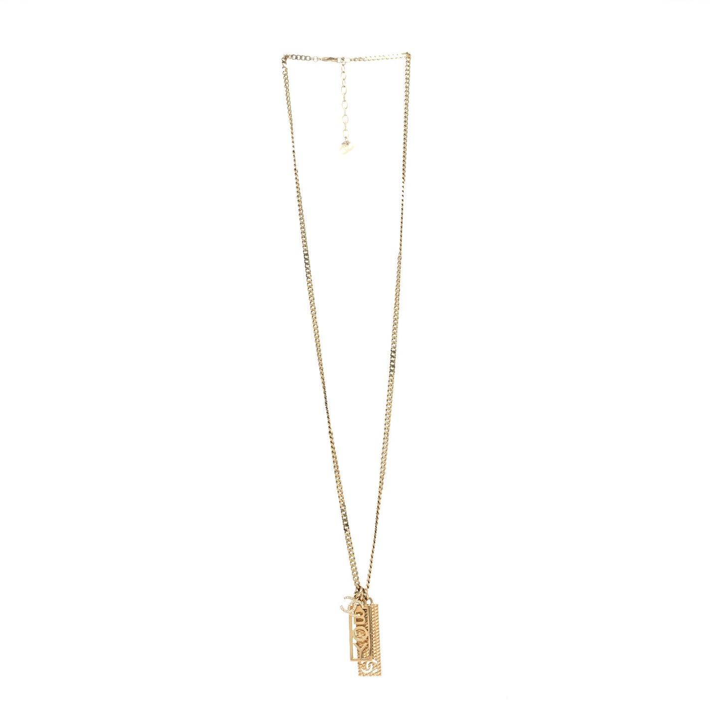 Metal Crystal CC Boy Pendant Long Necklace Gold