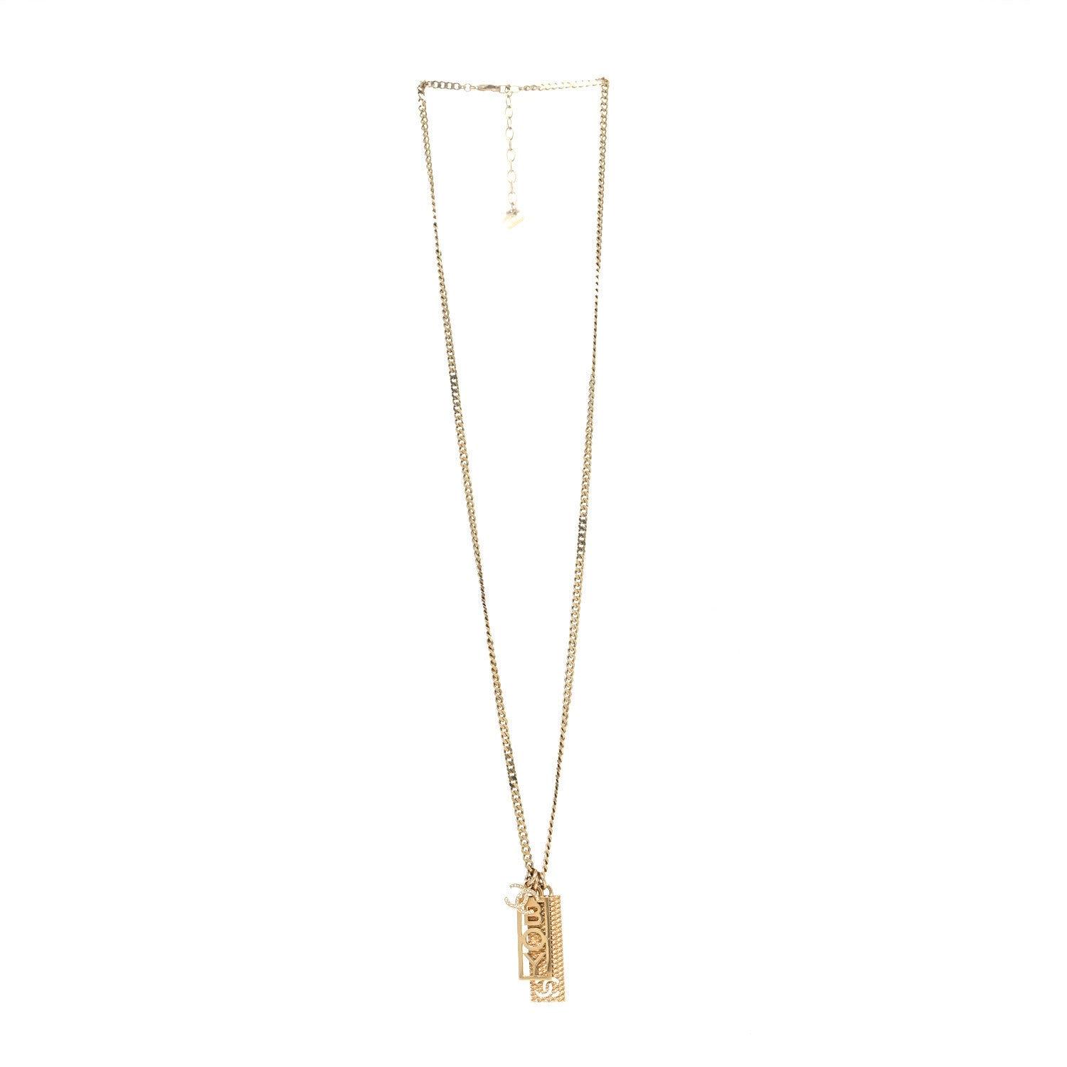 Chanel Metal Crystal CC Boy Pendant Long Necklace Gold 3 of 5