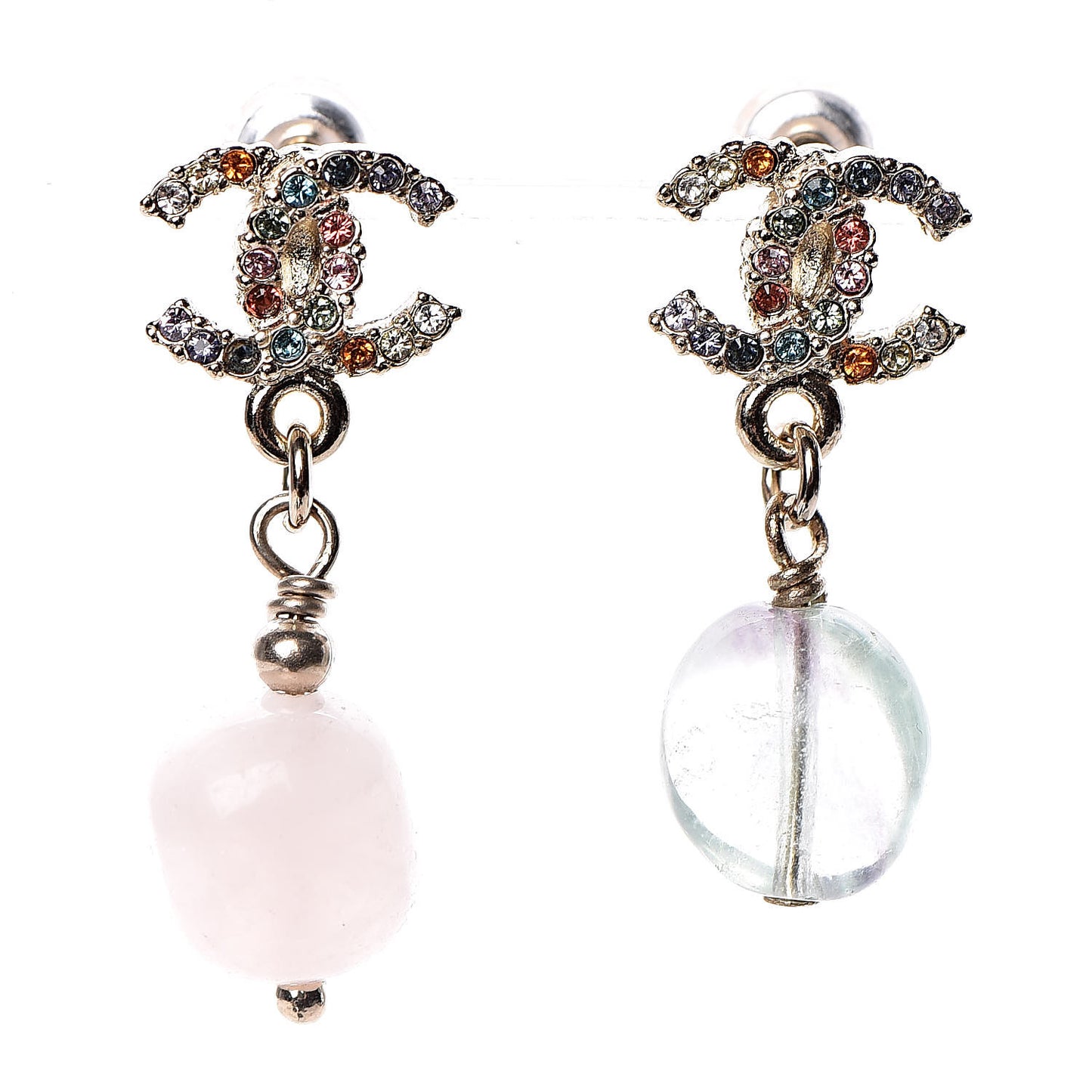 Crystal Beaded Pearl CC Drop Earrings Gold Multicolor