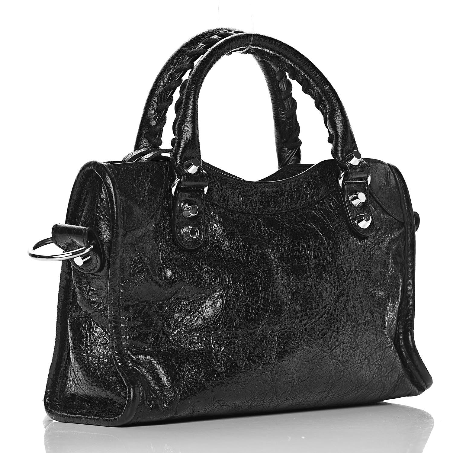 Balenciaga Agneau Classic Silver Hardware Mini City Logo Strap Black White 3 of 10