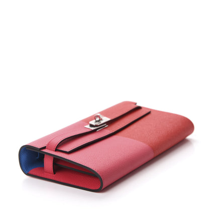 Hermes Epsom Tri-Color Kelly Wallet To Go Rouge De Coeur Rose Extreme Bleu Zanzibar 4 of 10