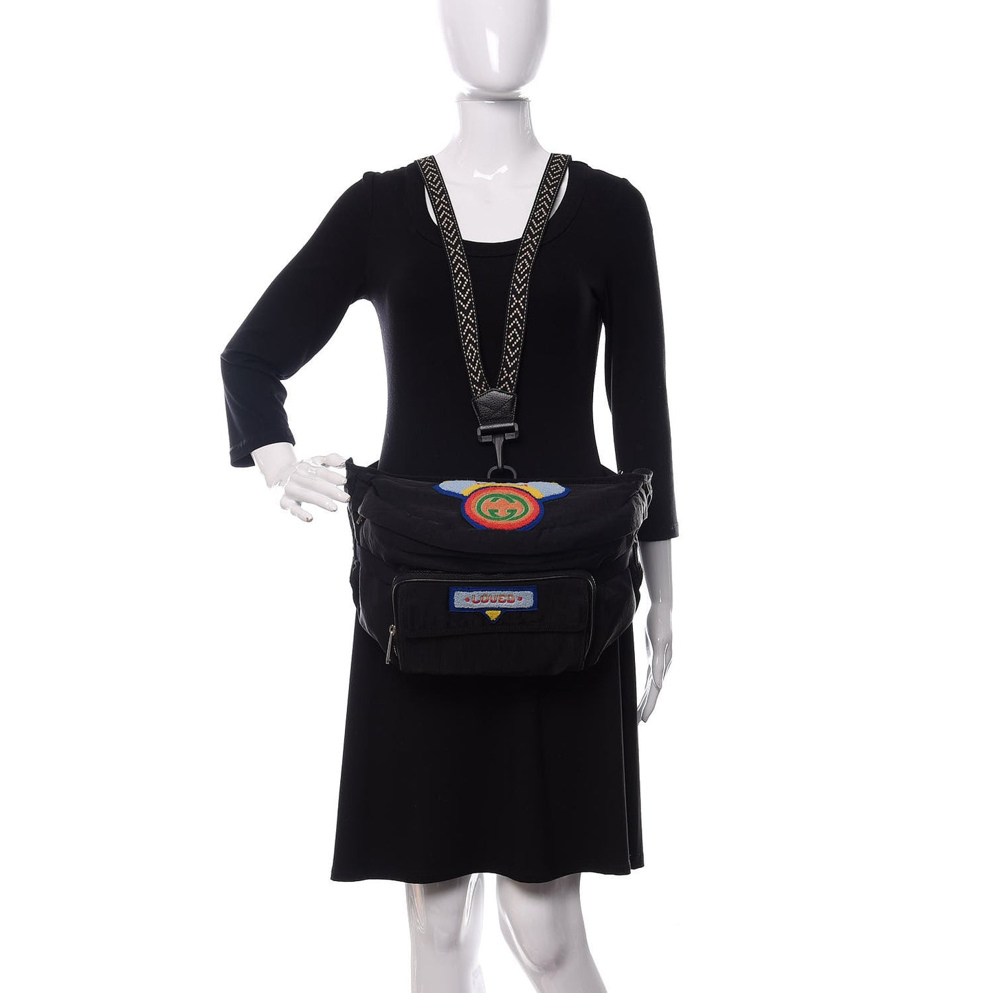 Nylon 80s Logo Patch Belt Bag Black