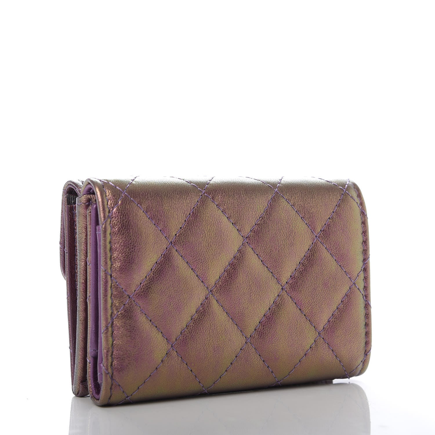 Chanel Iridescent Lambskin Small Quilted Flap Wallet Purple 3 of 8