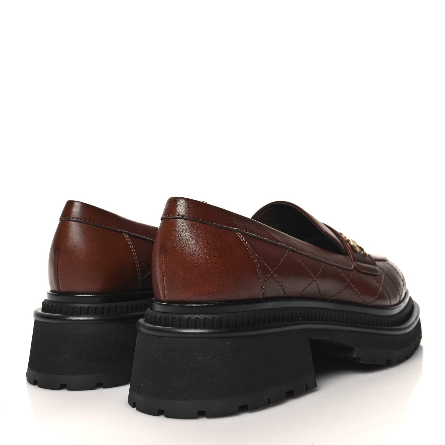 Calfskin Quilted CC Mocassin Loafers 36.5 Brown