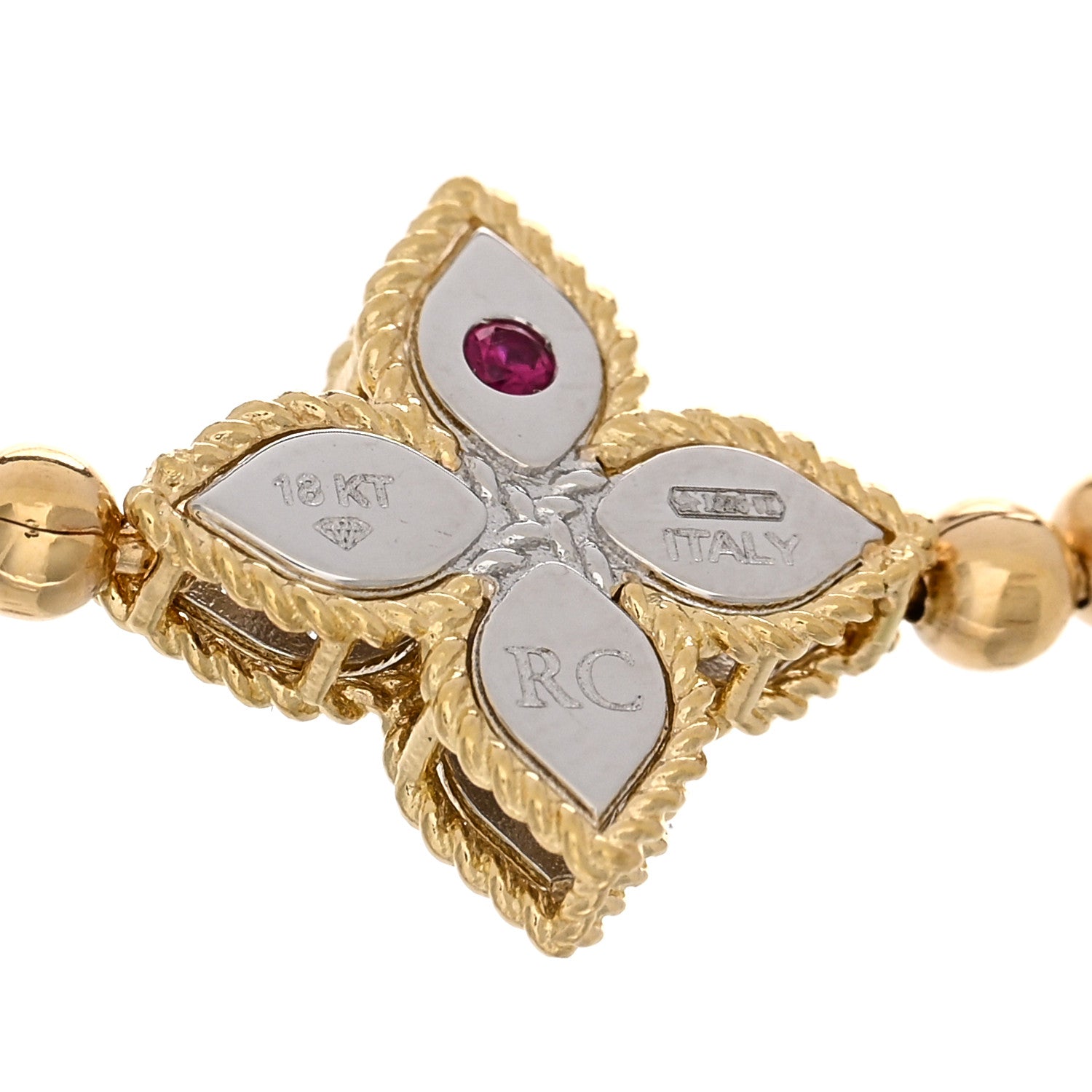 Roberto Coin 18K Yellow White Gold Diamond Princess Flower Bead Stretch Bracelet 3 of 3