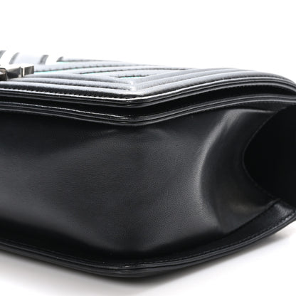 Chanel Lambskin Iridescent PVC Chevron Quilted Medium Boy Flap Black Silver 10 of 11