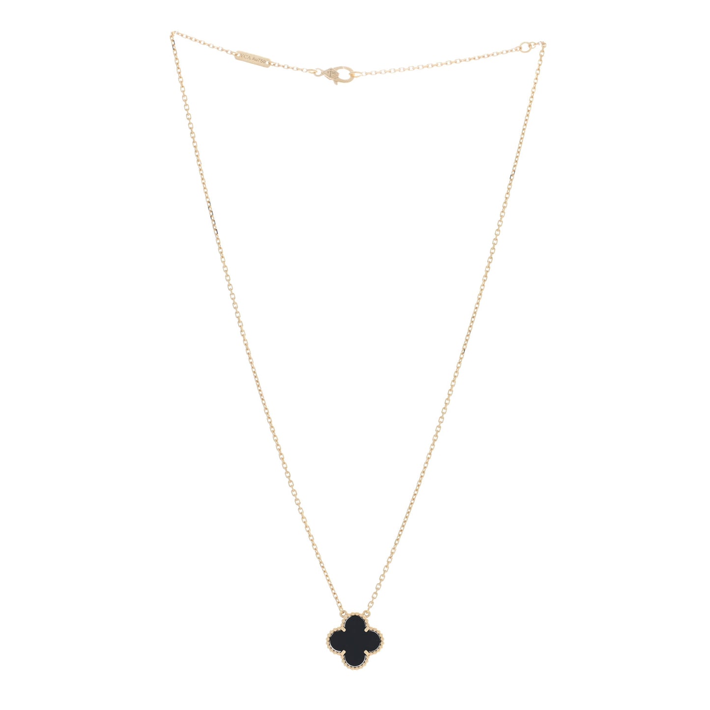 18K Yellow Gold Black Onyx Vintage Alhambra Pendant Necklace
