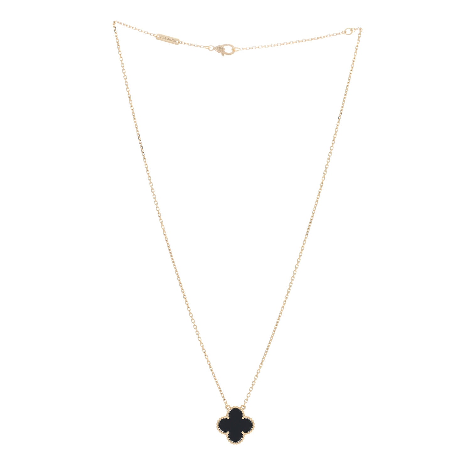 Van Cleef & Arpels 18K Yellow Gold Black Onyx Vintage Alhambra Pendant Necklace 2 of 5