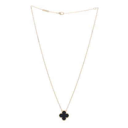 Van Cleef & Arpels 18K Yellow Gold Black Onyx Vintage Alhambra Pendant Necklace 2 of 5