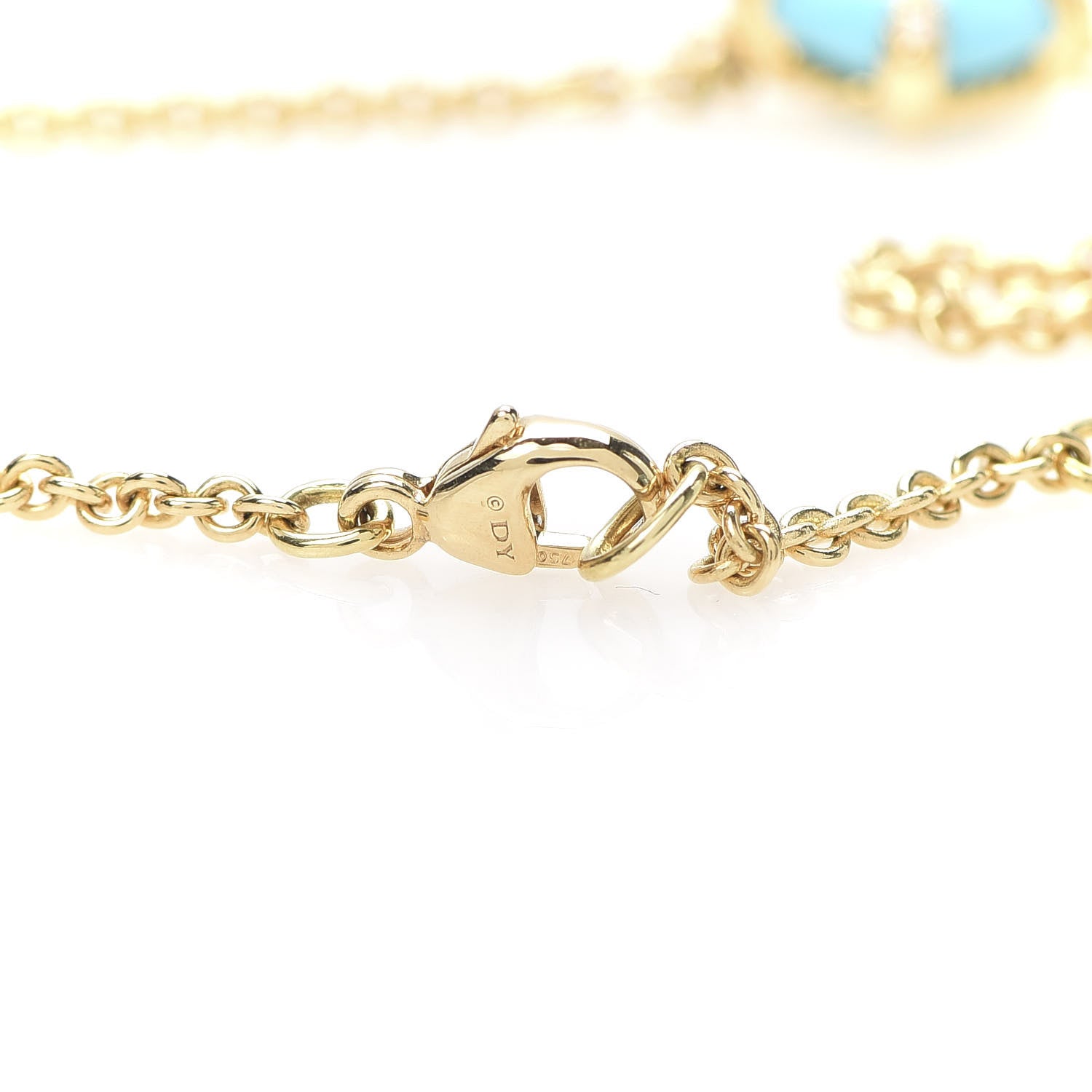 David Yurman 18K Yellow Gold Diamond Turquoise 8mm Chatelaine Bracelet 5 of 6