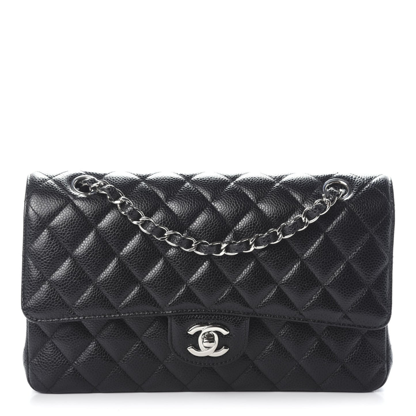Caviar Quilted Medium Double Flap Black