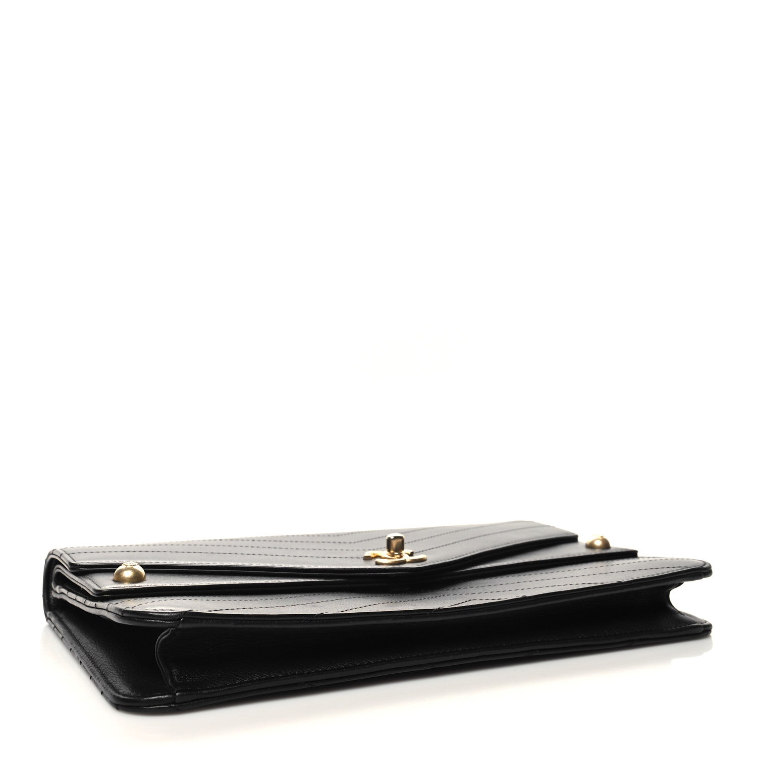 Chanel Calfskin Chevron Quilted Casual Trip Clutch Black 4 of 11