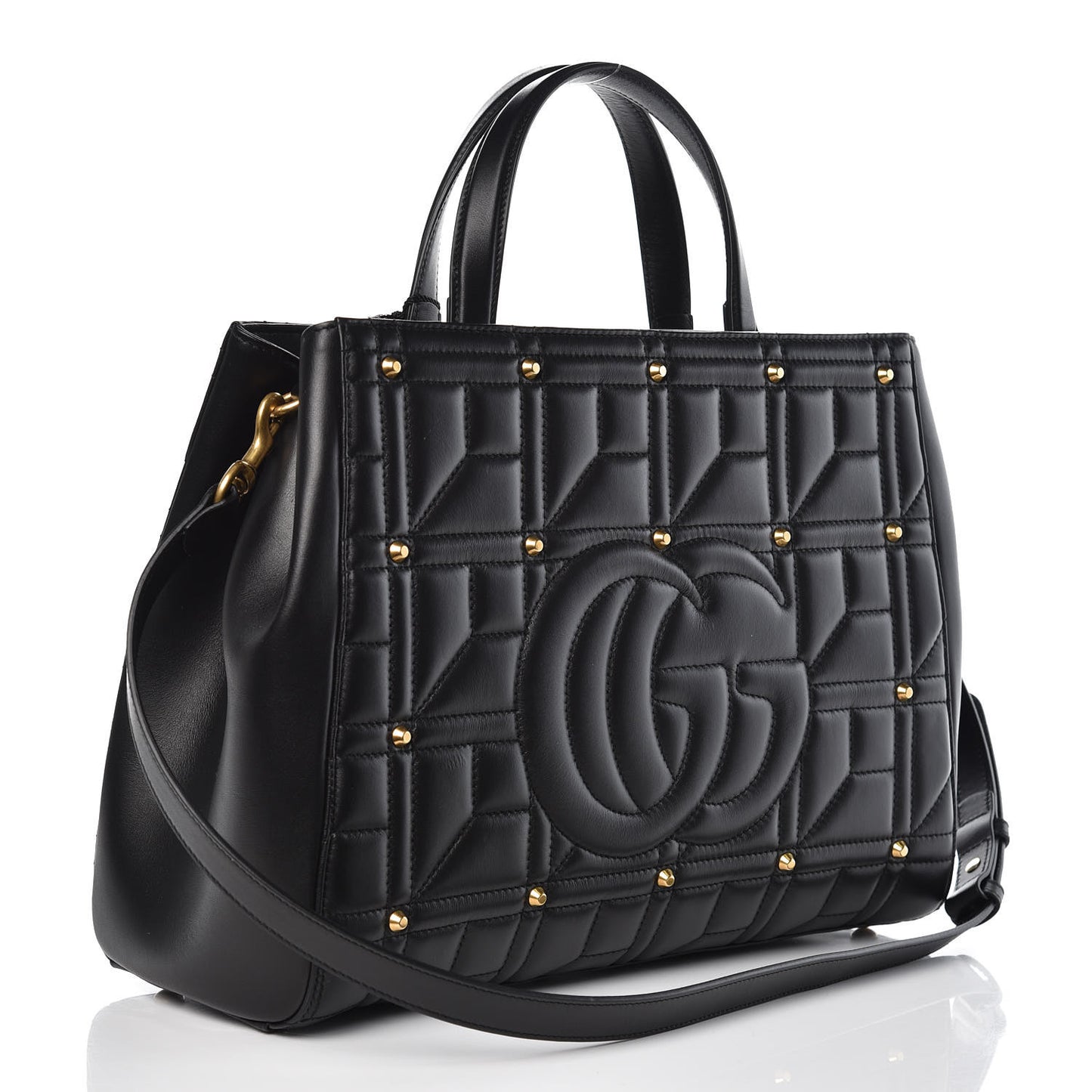 Calfskin Matelasse Studded Medium GG Marmont Tote Black