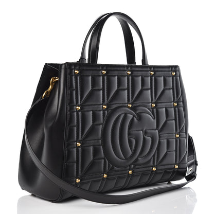 Gucci Calfskin Matelasse Studded Medium GG Marmont Tote Black 3 of 7