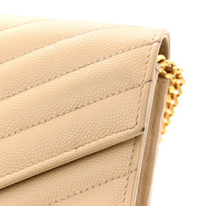 Saint Laurent Grain De Poudre Matelasse Chevron Monogram Envelope Chain Wallet Nude Powder 12 of 13