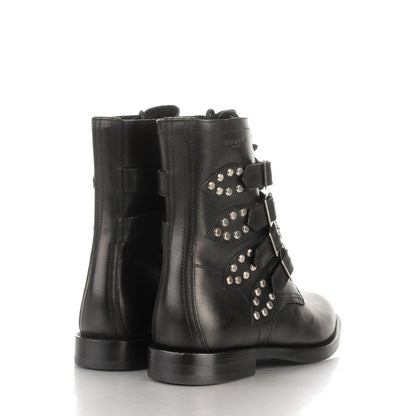Saint Laurent Smooth Calfskin Studded Strap Rangers Boots 40 Black 4 of 9