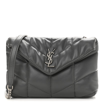 Saint Laurent Lambskin Quilted Toy Loulou Puffer Monogram Chain Satchel Storm 1 of 12