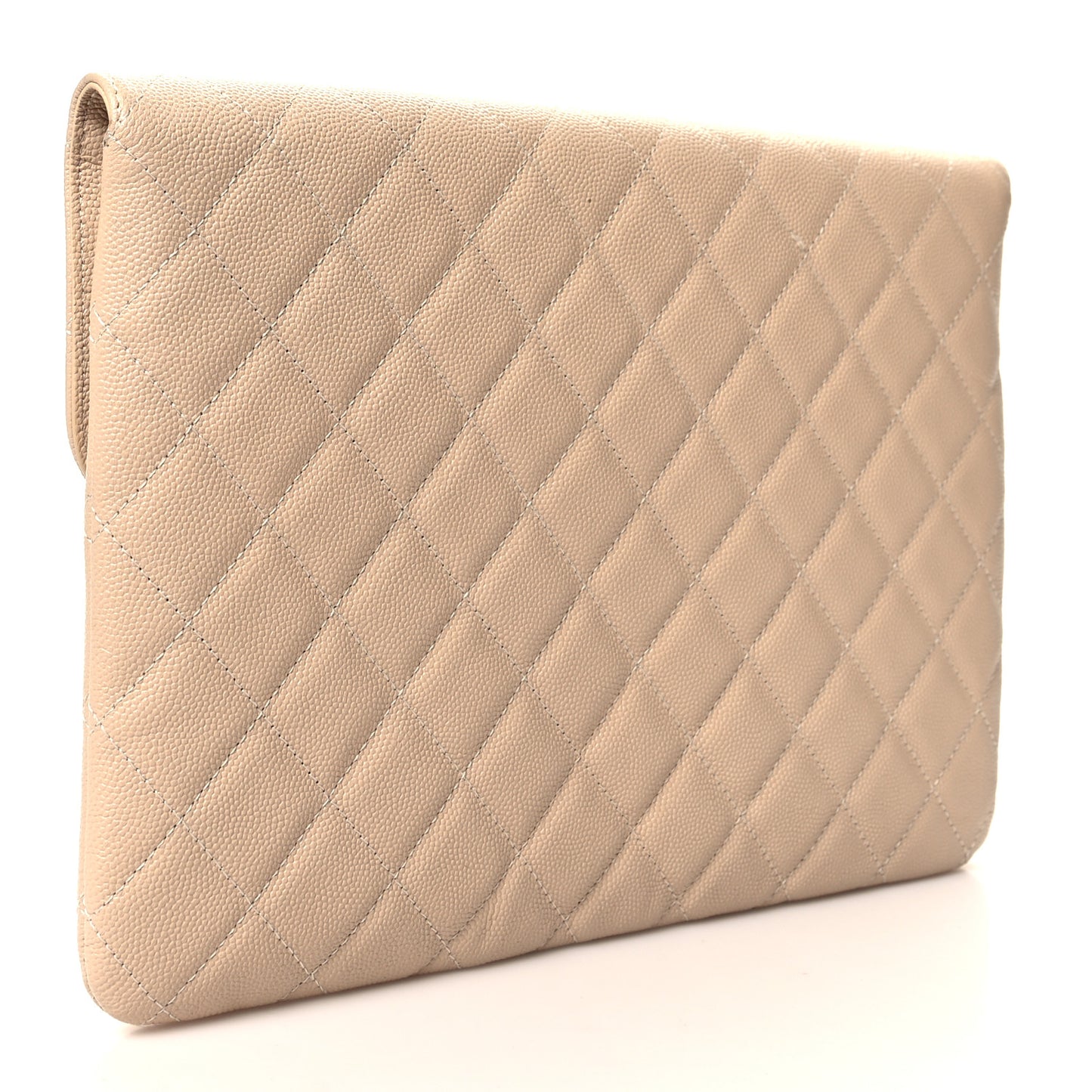 Caviar Quilted Medium Golden Class Pouch Beige