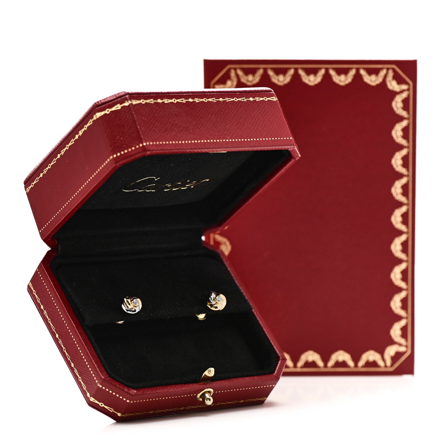 Cartier 18K Pink Yellow White Gold Diamond Trinity Stud Earrings 6 of 6