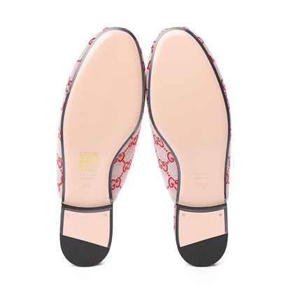 Gucci Canvas GG Monogram Horsebit Womens Princetown Slippers 38.5 Gardenia Hibiscus Red 5 of 9