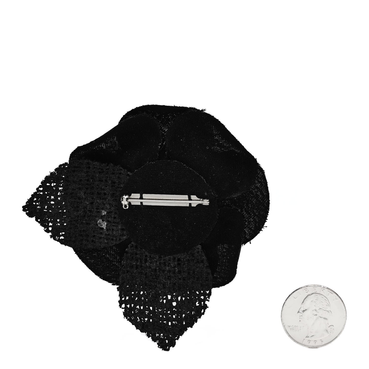 Chanel Tweed Fabric Camellia Pin Brooch Black 2 of 3