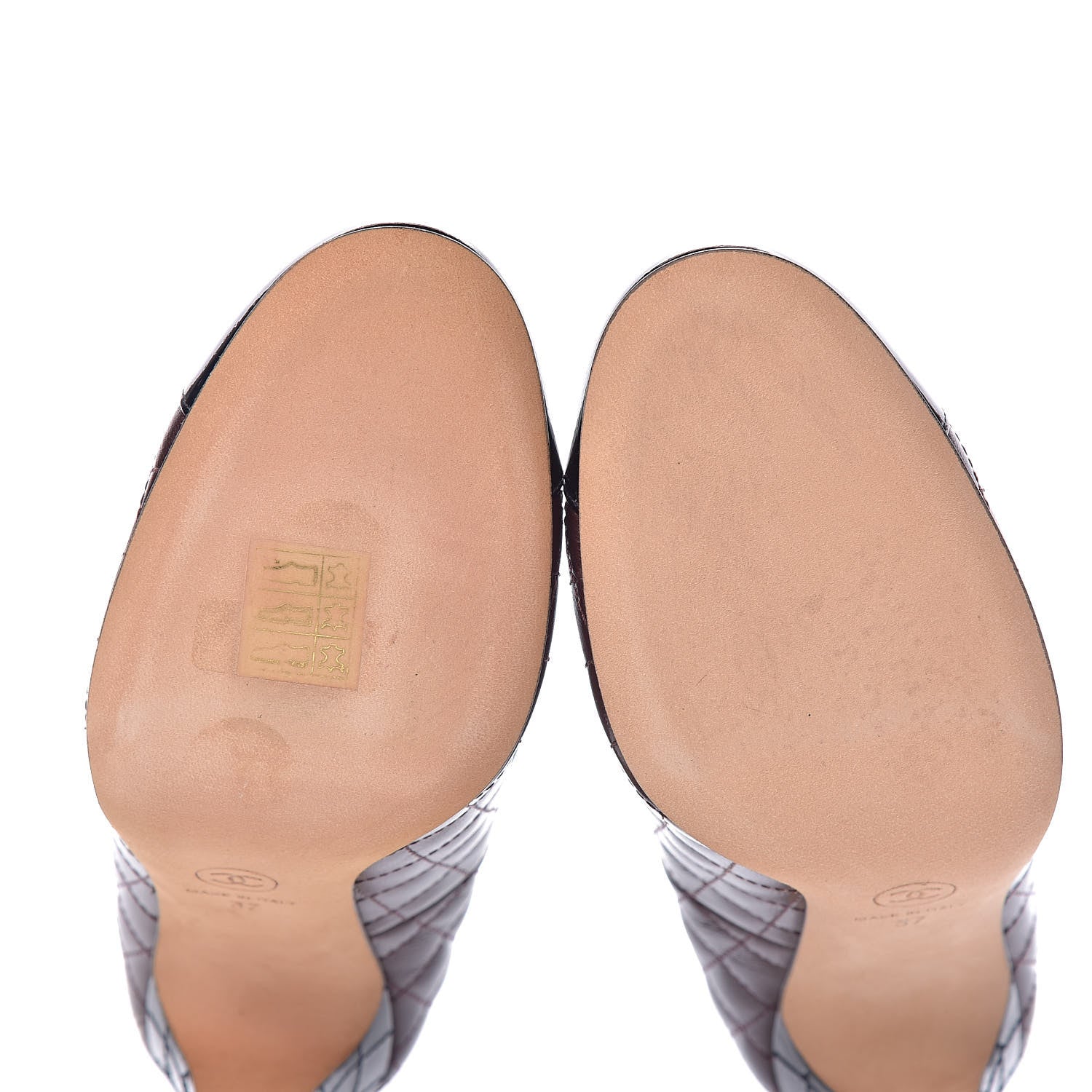 Chanel Patent Calfskin Quilted CC Cap Toe Pumps 37 Burgundy Navy 9 of 12