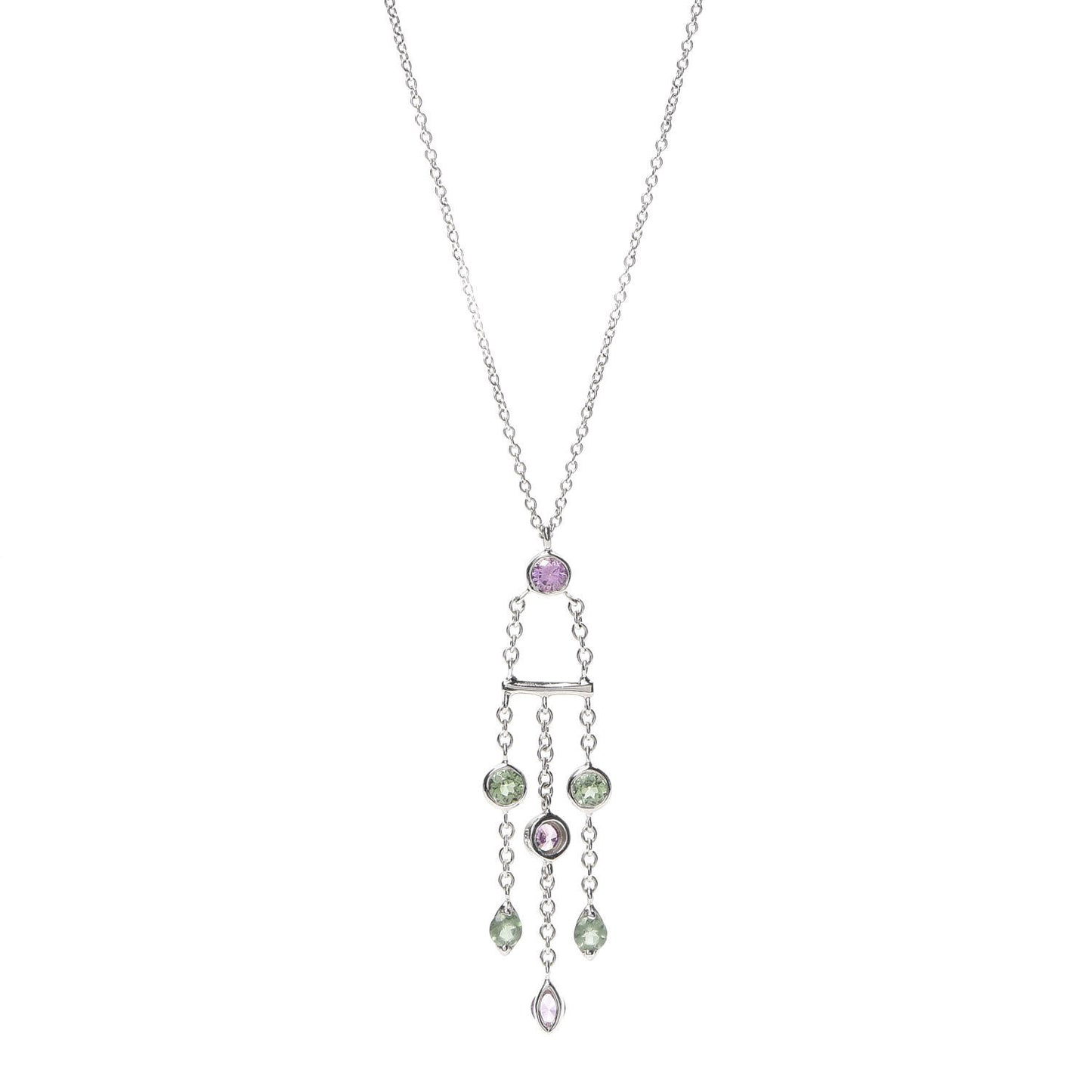 18K White Gold Green Pink Tourmaline Jazz Pendant Necklace