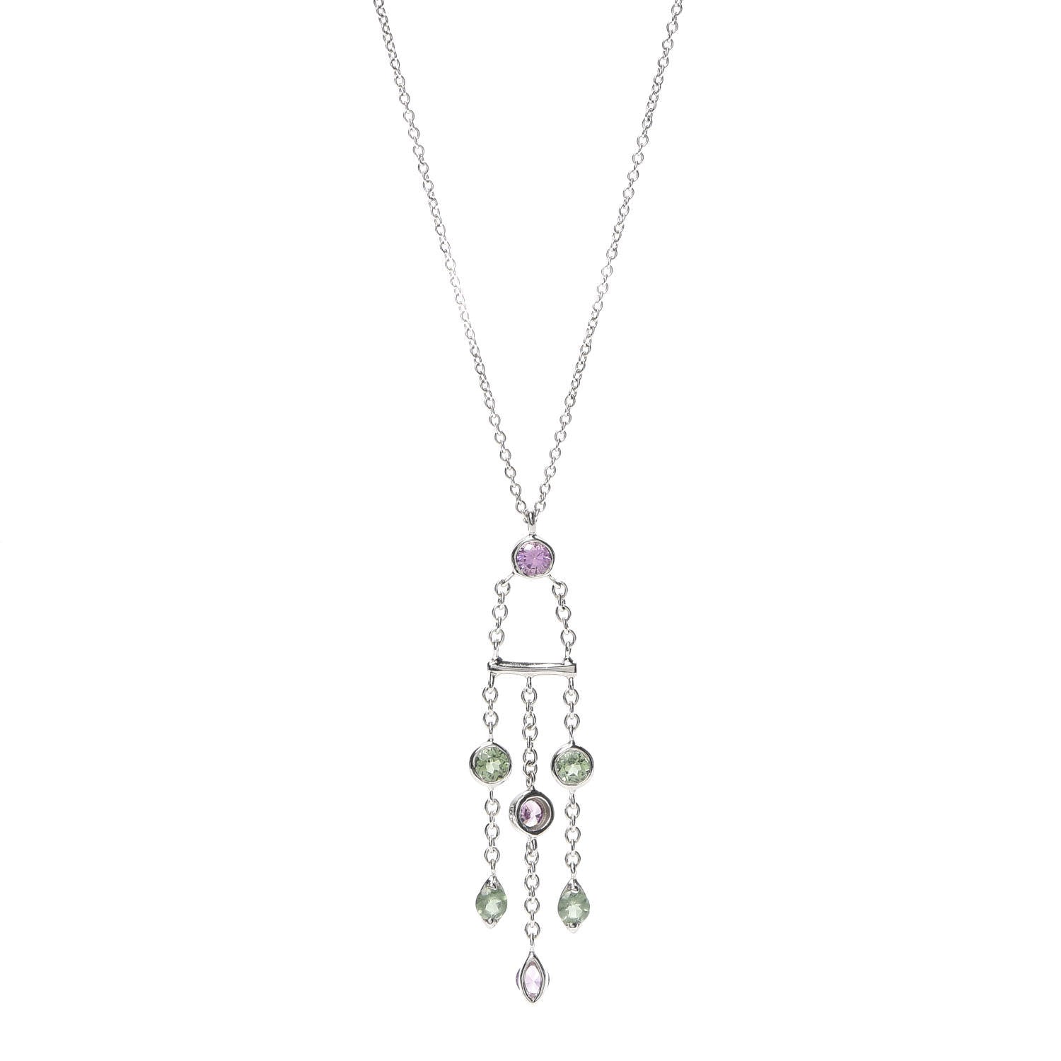 Tiffany 18K White Gold Green Pink Tourmaline Jazz Pendant Necklace 1 of 6