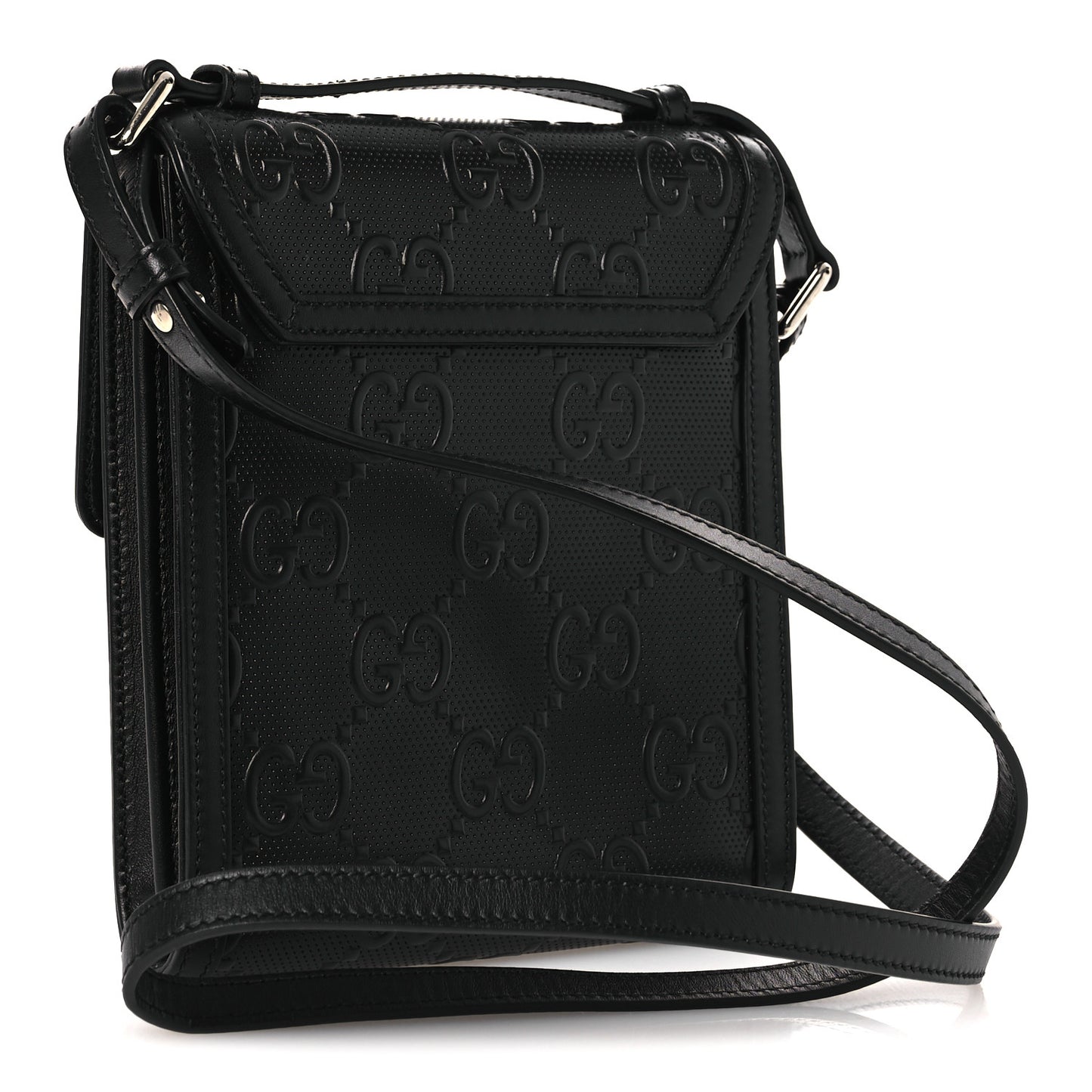 Calfskin GG Tennis Embossed Messenger Bag Black