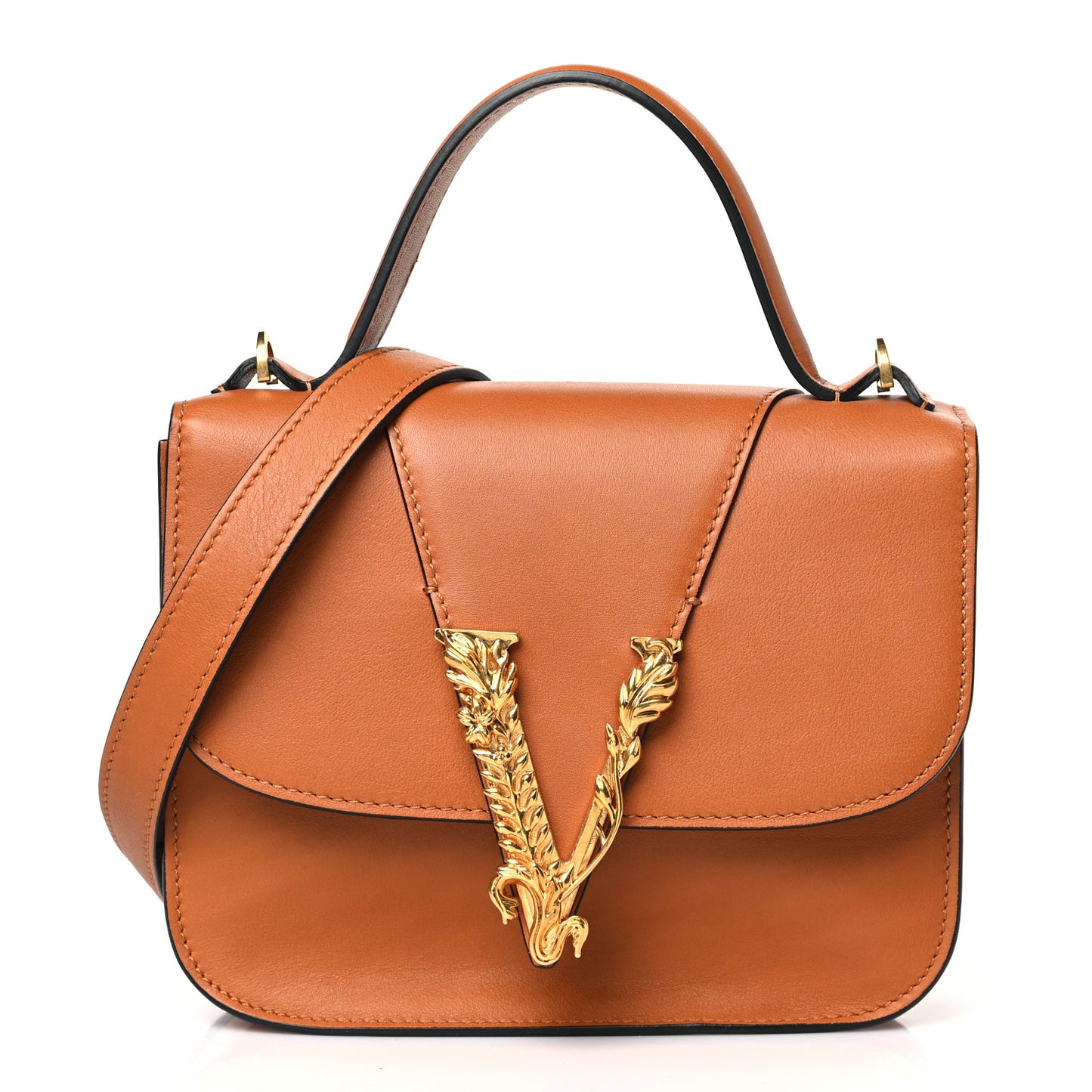 Vitello Barocco Virtus V Small Top Handle Shoulder Bag Brown