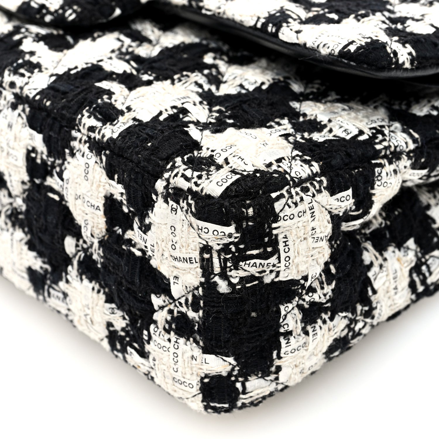 Chanel Tweed Quilted Medium Double Flap Black Ecru White 10 of 10