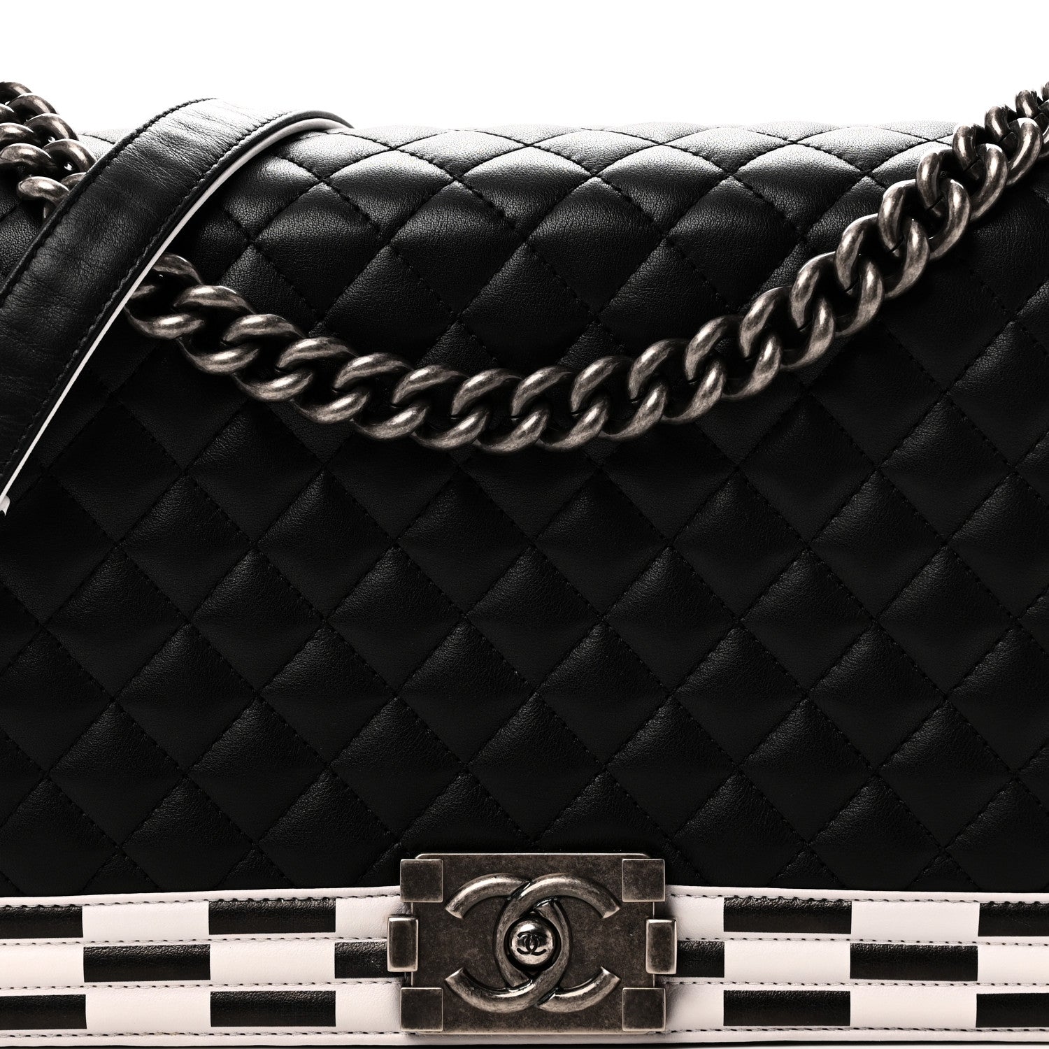 Chanel Calfskin Quilted Checkerboard Trim New Medium Boy Flap Black White 8 of 11