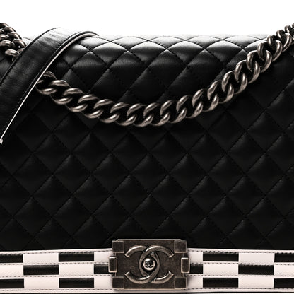 Chanel Calfskin Quilted Checkerboard Trim New Medium Boy Flap Black White 8 of 11