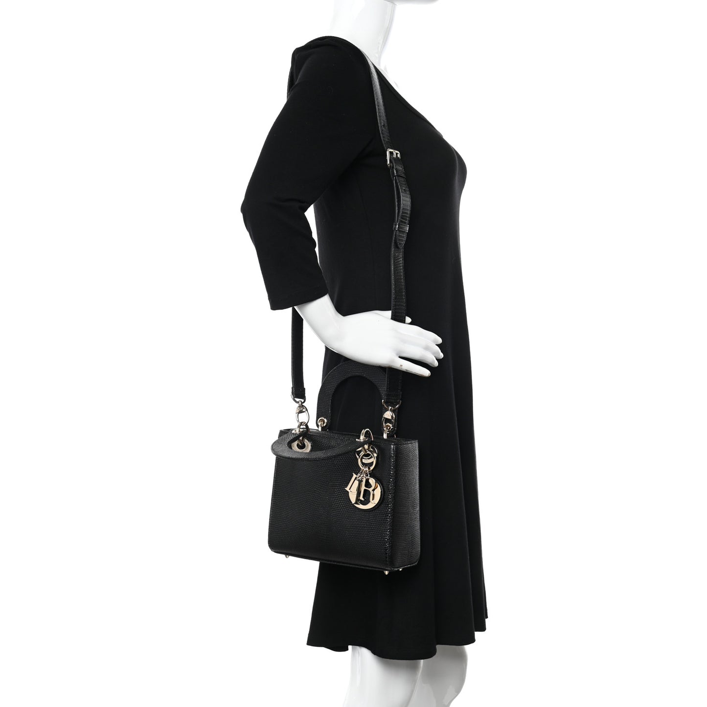 Lizard Small Lady Dior Black