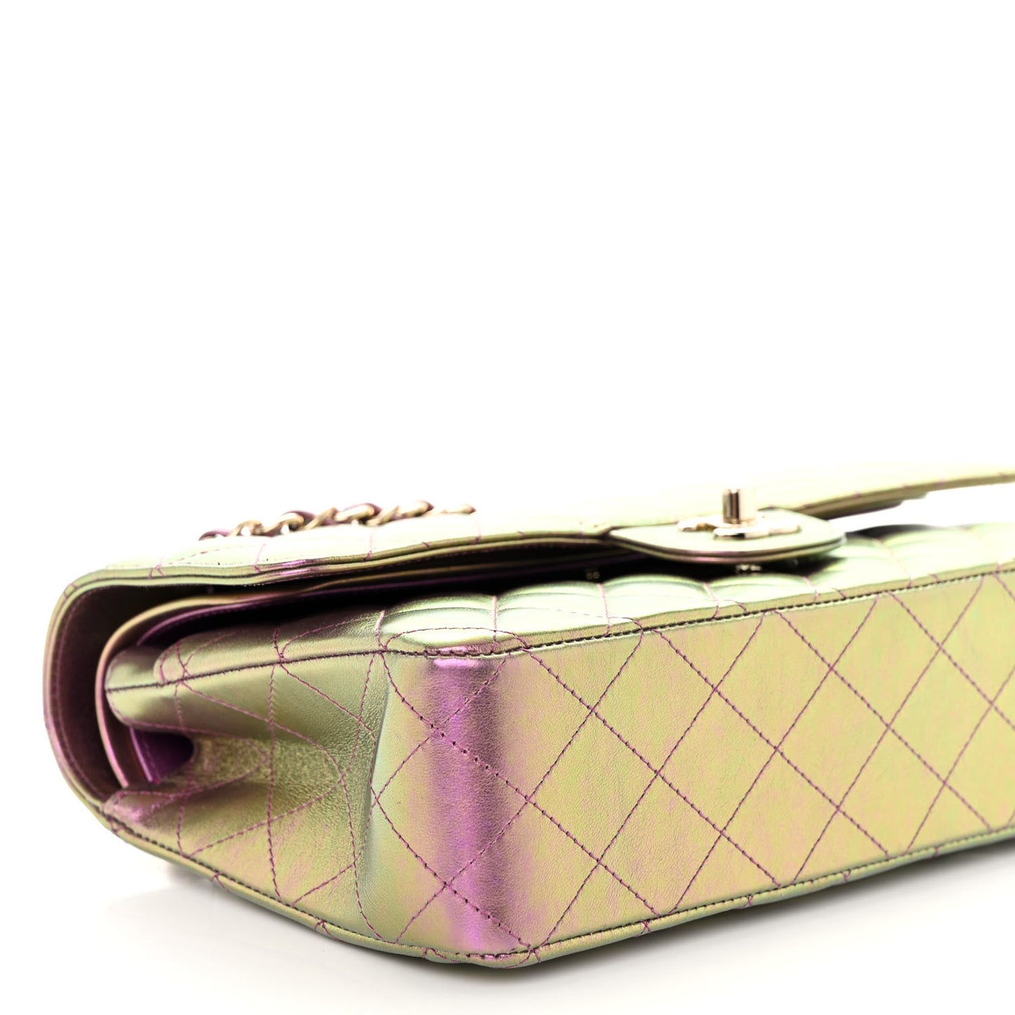 Iridescent Lambskin Quilted Medium Double Flap Purple