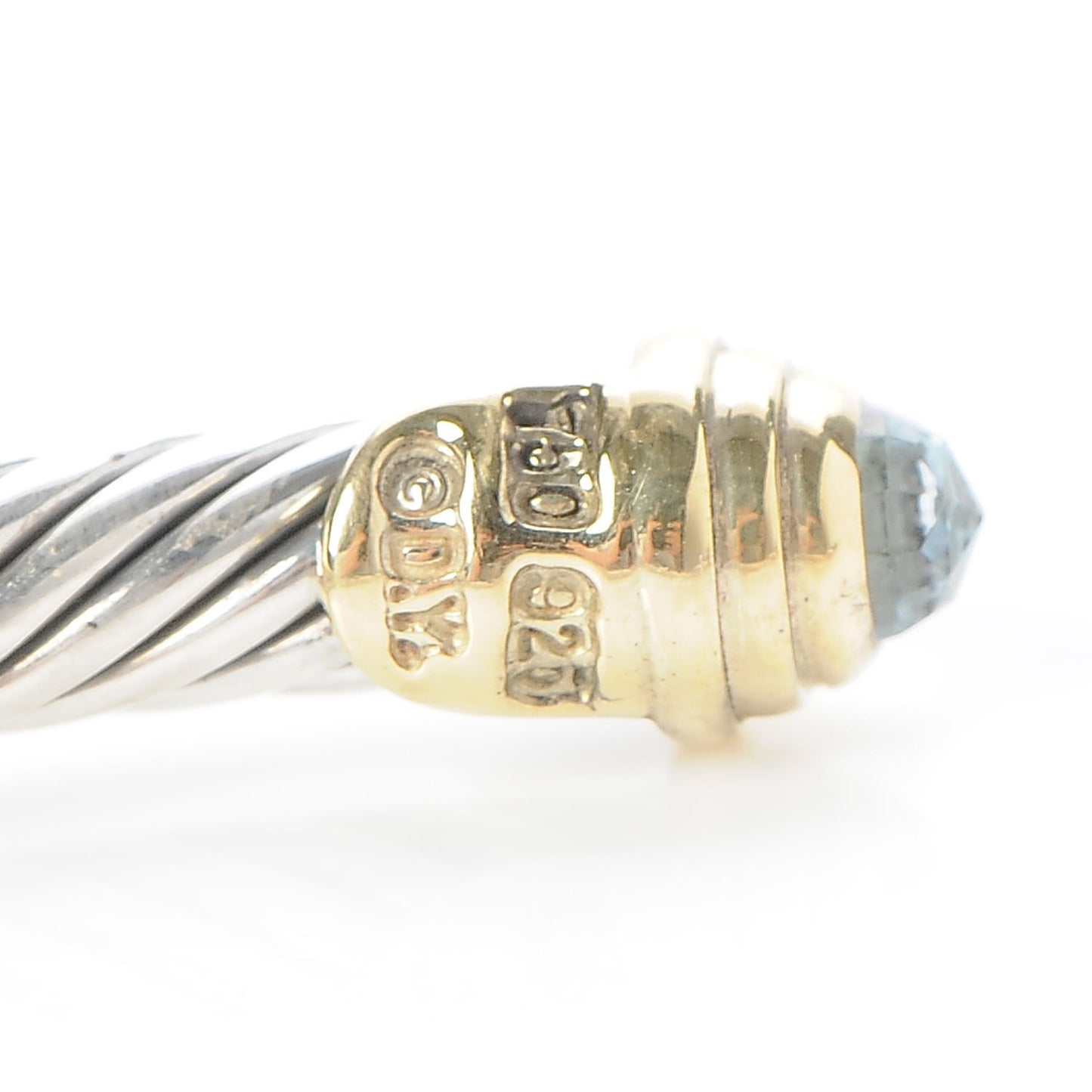 Sterling Silver 14K Yellow Gold Blue Topaz 5mm Cable Classics Petite Color Bracelet