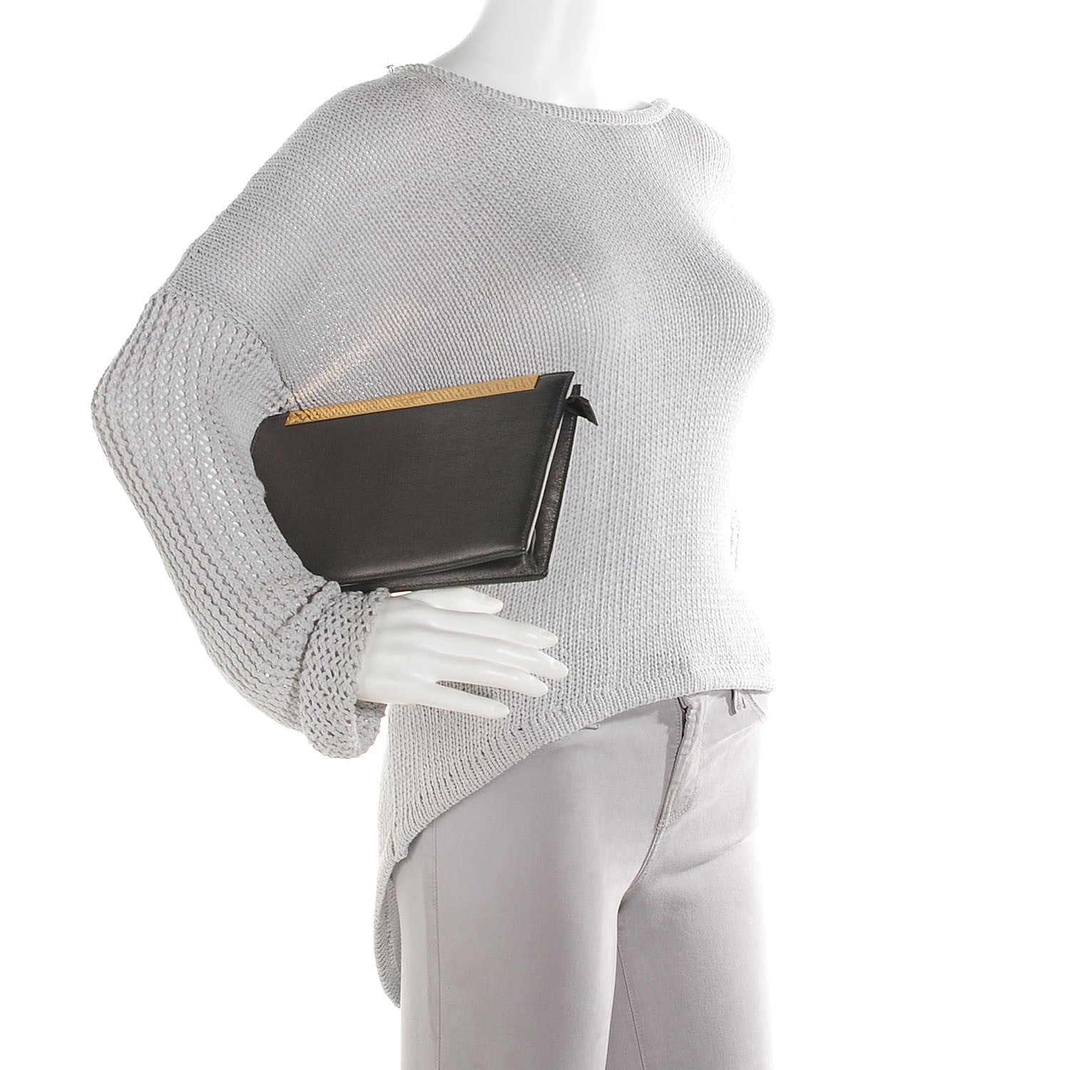 Saint Laurent Metallic Calfskin Lutetia Clutch Gunmetal 2 of 8