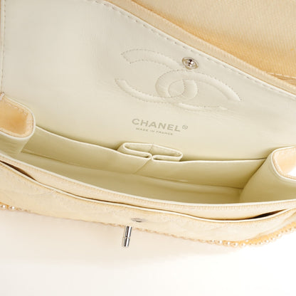 Chanel Canvas Quilted Pearl Trim Medium Flap Beige 6 of 8