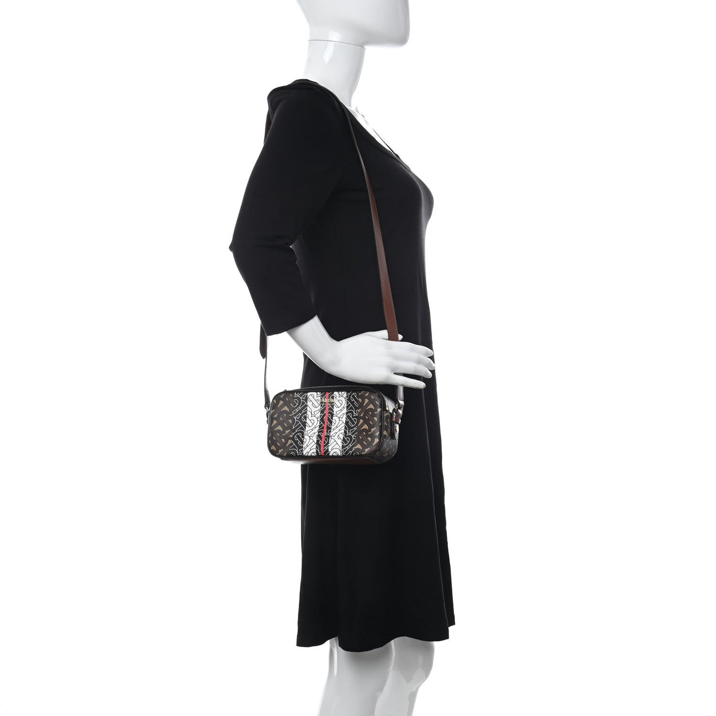 E-Canvas Monogram Stripe Camera Bag Bridle Brown