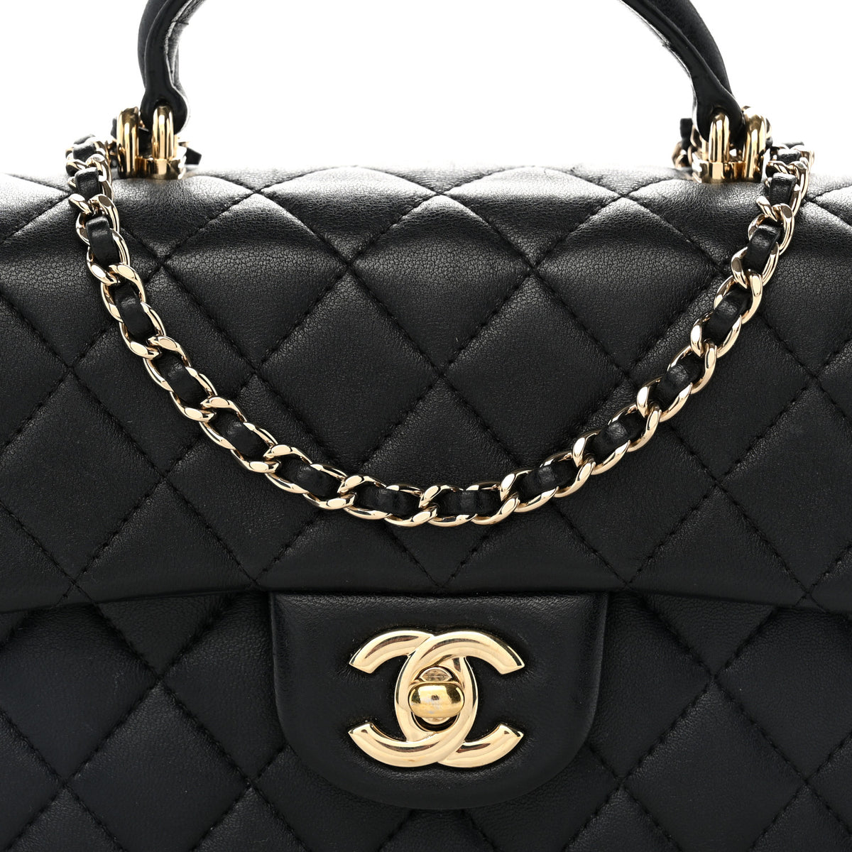 Chanel Lambskin Quilted Mini Top Handle Rectangular Flap Black 8 of 10
