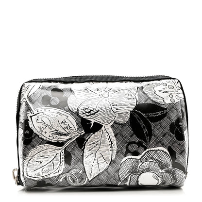 Chanel Coated Canvas Lambskin Camellia Cosmetic Pouch Black White 1 of 9