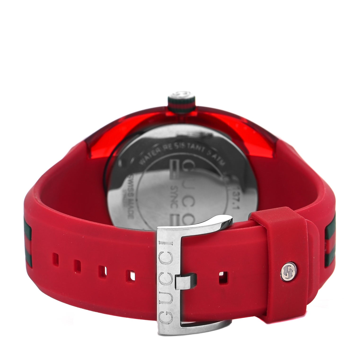 Gucci Stainless Steel Rubber 46mm Sync Web Quartz Watch Red 3 of 4