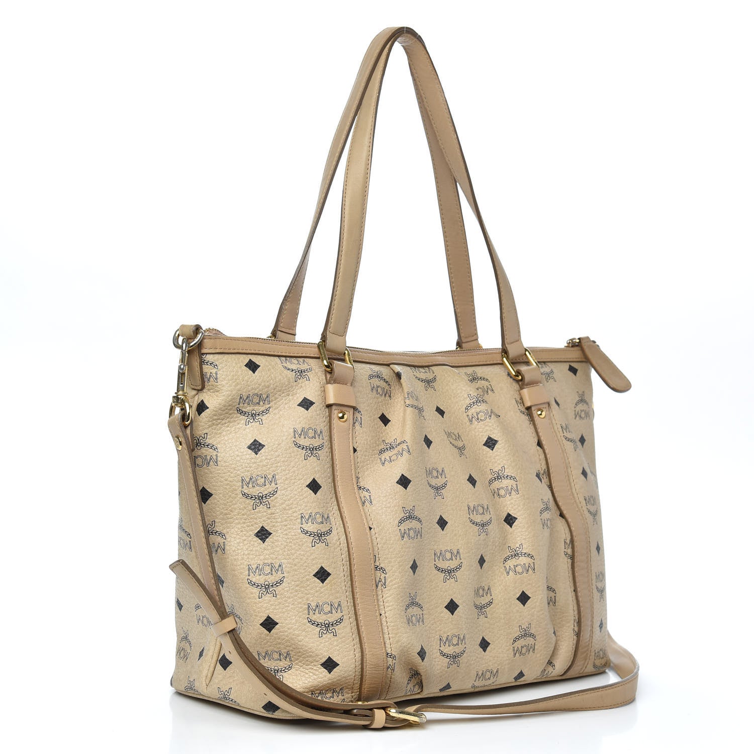 MCM Visetos Medium Essentials Shopper Tote Beige 3 of 13