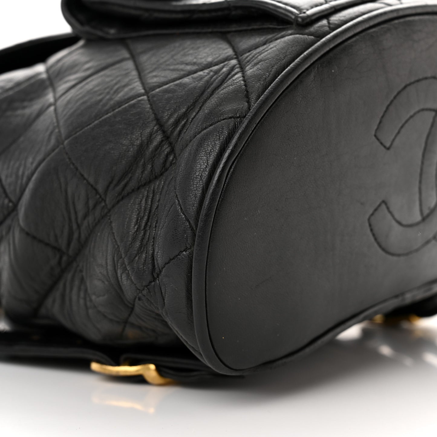 Lambskin Quilted Drawstring Backpack Black