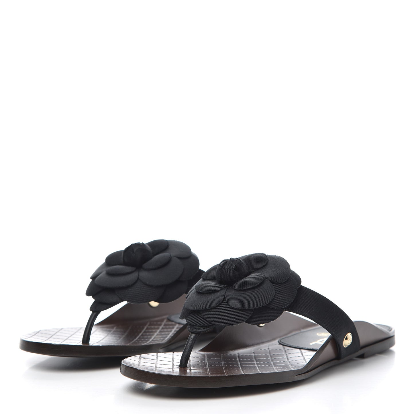 Grosgrain Camellia Thong Sandals 37 Black