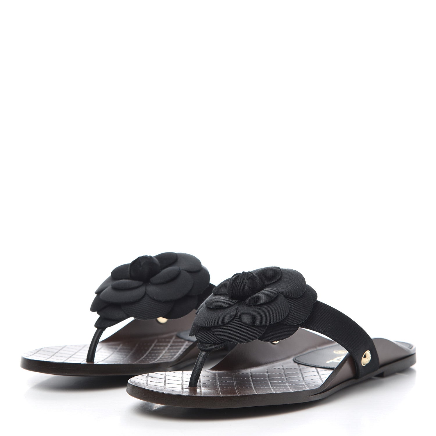 Chanel Grosgrain Camellia Thong Sandals 37 Black 2 of 9